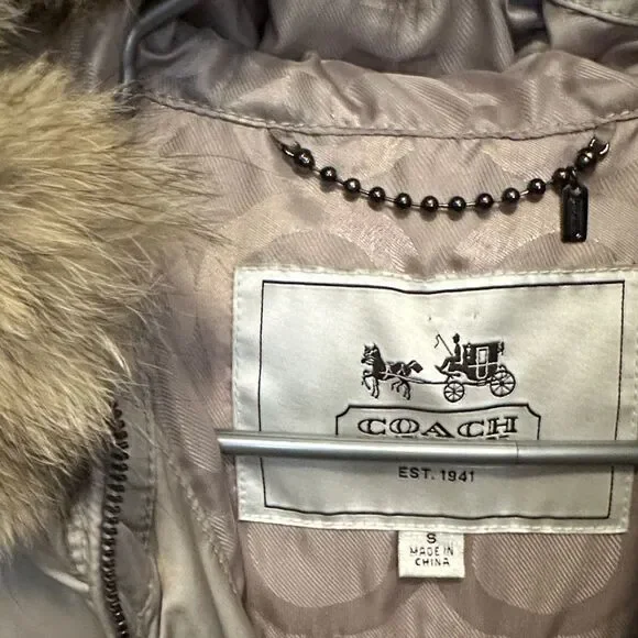 Women's Coach Beige Fur-Trimmed Puffer Jacket - Picture 2 of 11